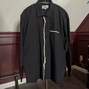 HENRI VALDISE vintage Black Dress Shirt White Trim Avant Garde